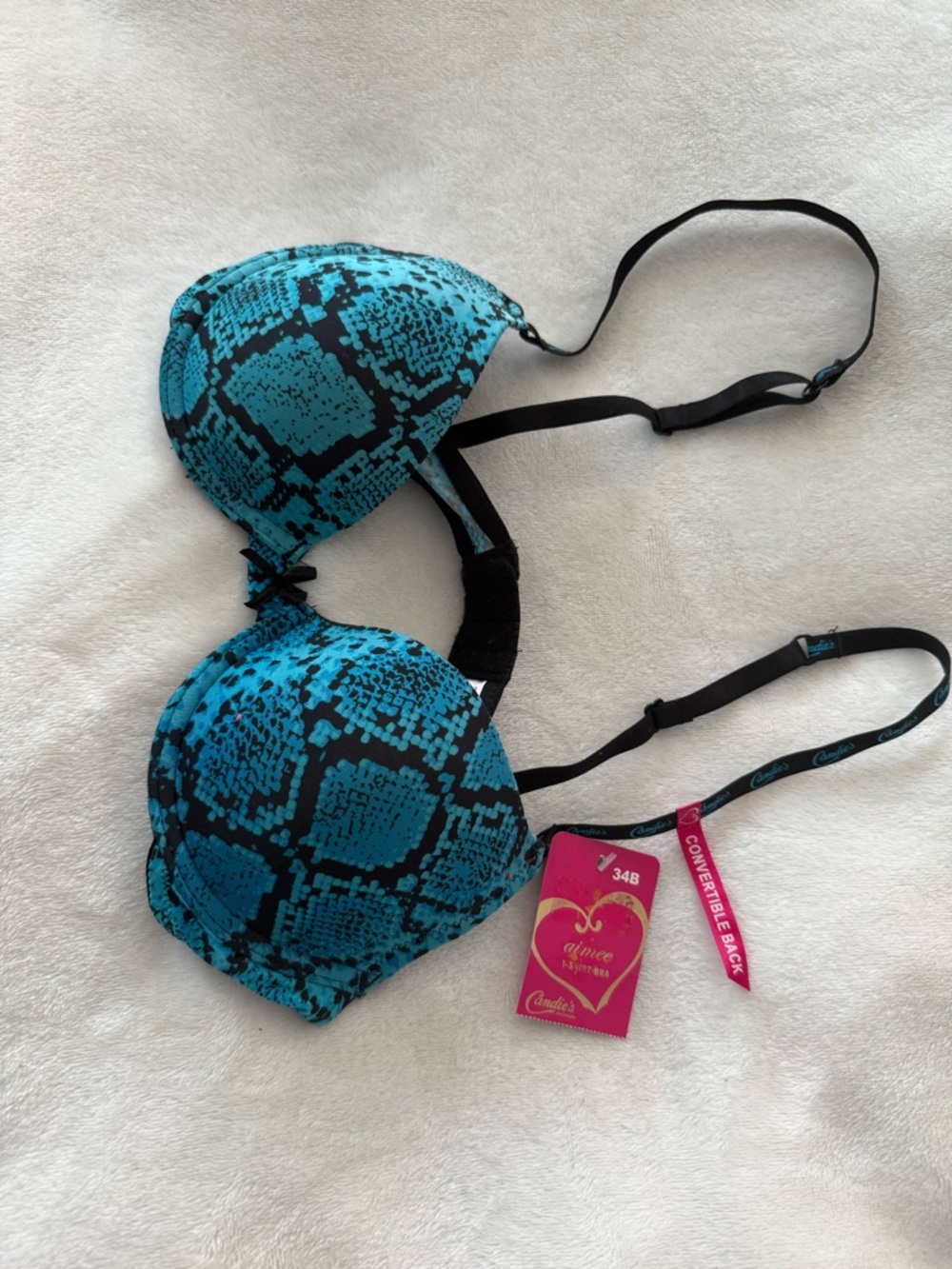 Candie's Teal and Black Patterned t-shirt Bra